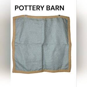 Pottery Barn Linen Blue and Braided Jute Edge Accent Pillow Cover/Case, NWOT